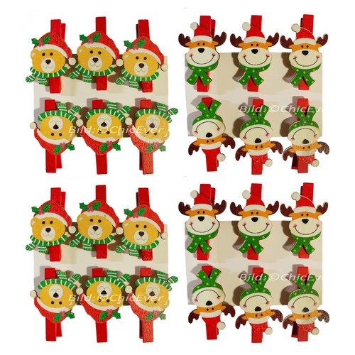 24 Klammern Holz Elche Bären Christbaumschmuck Weihnachten Weihnachtsbaum Deko - zum Schließen ins Bild klicken